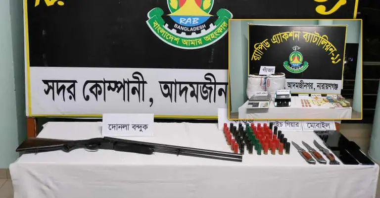 উদ্ধারকৃত অস্ত্র ও অন্যান্য মালামাল